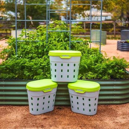 Vego Garden In-Ground Worm Composter Outdoor Farm Compost Bin 8 Gallons BPA-Free Composting System for Raised Garden Beds Lime, Twin Pack
