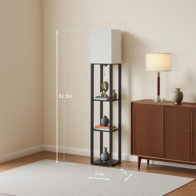 Floor Lamp with Shelves, Modern Square Shelf Lamp