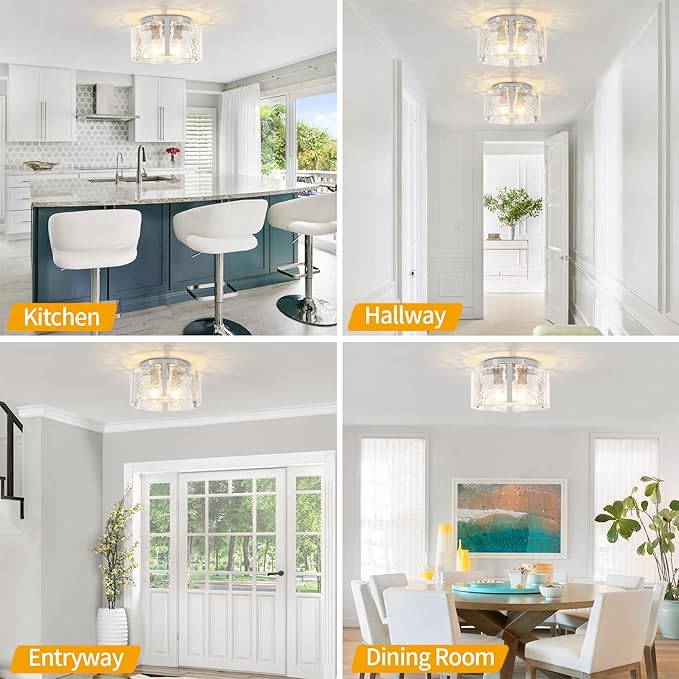 15'' Modern Brushed Nickel Semi Flush Mount Ceiling Light, Hallway Light
