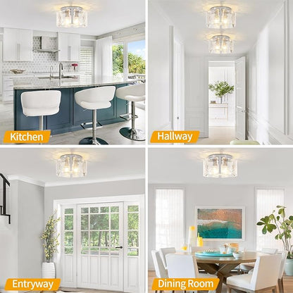 15'' Modern Brushed Nickel Semi Flush Mount Ceiling Light, Hallway Light