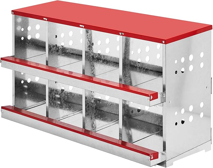 Chickens Nesting Boxes for Laying Eggs,8 Compartment Metal Chickens Laying Boxes with Roll Out Egg Collection & Basket & Vented Holes,Heavy Duty Egg Nest Box Chicken for Hens Chicken Coop Box