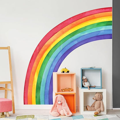 Supzone Large Rainbow Wall Decals, Mural Watercolor Half Rainbow Wall Stickers Peel and Stick Vinyl Wall Art Decor for Girls Bedroom Kids Nursery Living Room Playroom Toddler