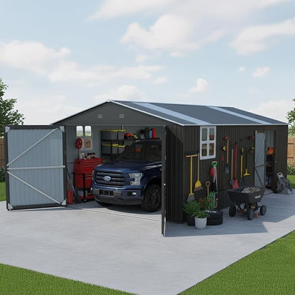 Metal Garage Shed 13x20 FT, Sheds & Outdoor Storage Clearance, Outdoor Storage Shed for Car, Truck, Bike, Lawnmower, Backyard Tool House, Boasting 2 Windows and 2 Translucent Panels