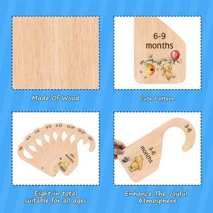 PAMBO The Winnie Bear Baby Closet Dividers, Clothes Organizer for Baby Nursery Decor Wooden Hanger for Newborn Baby Stuff From 0-24+ Months