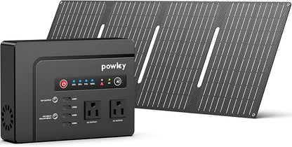 Powkey Solar Powered Generator,200W Portable Solar Generator Power Station with Solar Panels 40W,146Wh Generator Power Bank with 2 AC Outlet 110V Pure Sine Wave for Outdoor Camping Emergency Home