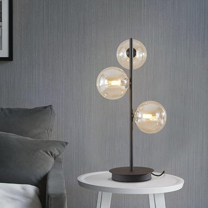 Modern Globe Table Lamp, Mid Century 3 Lights Black Bedside Lamp