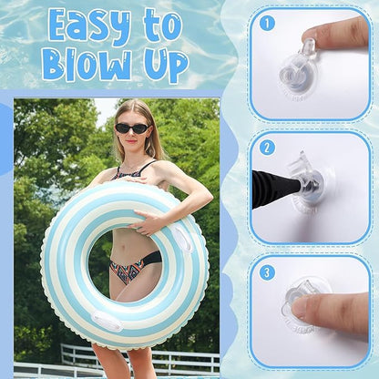 2 PCS Striped Pool Floats for Adults Swimming Rings Tube with Handles -Inflatable Pool Float Tube for Adults Pool Floats for The Beach, Party, Vacation