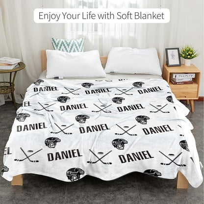 Custom Hockey Baby Name Blanket: Personalized Baby Essentials for Boys and Girls - Birthday Gift for Hockeys Lovers - Soft Fluffy Warm Skin Blankets 40x50inch