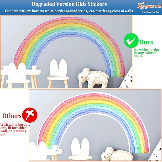 Large Watercolor Rainbow Wall Decals, Colorful Peel and Stick Vinyl Nursery Wall Decor, Removable Home Room Wall Decor Murals Stickers for Kids Girls Toddler Bedroom Living Room Playroom