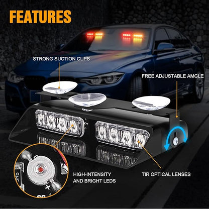 XRIDONSEN 2 in 1 Dash Emergency Strobe Lights Interior Windshield Lights Red