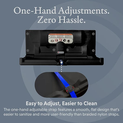Foundations Classic Horizontal Baby Changing Station w/EZ Mount Backer Plate, Wall Mounted, One Handed Adjustable Safety Strap & Liner Dispenser, Black (100-EH-BP-02)