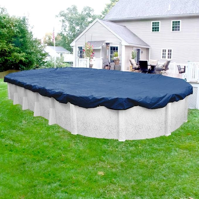 Pool Mate 21 x 41 ft Industrial Blue Winter Oval Pool Cover for Above Ground Pools, 4 ft Overlap (25 x 45 ft Cover Size), Solid 14 x 12 Scrim, 4.5 oz/yd2, 20-Year Warranty, Style: 202141-4PMA