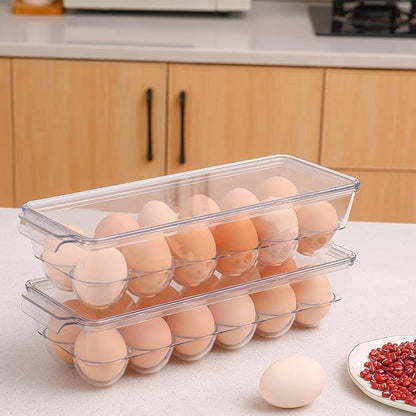 Sooyee 2 Pack Egg Holder for Refrigerator, Plastic Egg Storage Container, Fridge Egg Organizer, Clear Refrigerator Organizer Bins with Lids, Stackable Tray Holds 12 Eggs