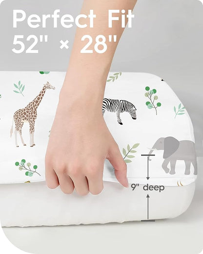 Crib Sheet Netural, Premium Soft Safari Jersey Knit Fitted Crib Sheet, Crib Mattress Sheet, 28''x52''x9'' Extra Deep Pocket