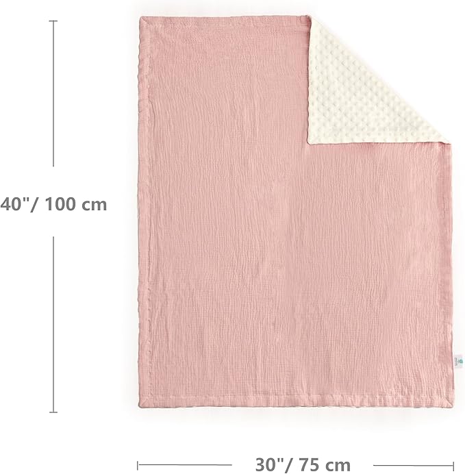 CREVENT 30''X40'' Organic Muslin Cotton Baby Blanket for Newborns, Soft Mink Backing, Essential for Baby Shower Birthday Gift - Pink 75X100cm