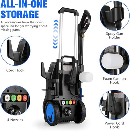 5000PSI 4.0GPM Heavy Duty Power Cleaner with 33 FT Extension Hose, 4 Quick Connect Nozzles and Foam Cannon for Cars/Fences/Driveways/Patios/Home Cleaning, Blue