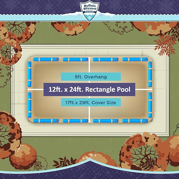 Buffalo Blizzard Supreme Plus 12 ft x 24 ft Rectangular Winter Pool Cover | Tan/Silver | Heavy Duty for Above Ground Swimming Pools | Easy Install | Cold & UV Resistant | Seasonal Debris Protection
