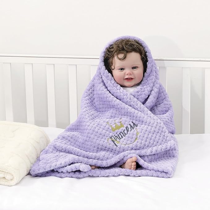 CREVENT 30''X40'' Cute Cozy Fluffy Warm Baby Blanket for Girls Infants Toddlers' Bedding Crib Cot Stroller, Baby Shower Birthday Newborn's Gift - Purple Crown 75X100cm