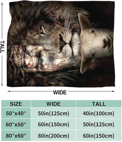 Tijuboni Lion Lamb Throw Blanket Christian Religious Gifts for Women Men Girls Boys Kids Adults Soft Flannel Fleece Blanket for Couch Sofa Bed Home Decor 60"x80"