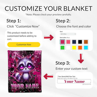 Custom Adults Blanket for Women - 60" x 80" Raccoon Blankets for Girls - Soft Plush Throw Stuff for Living Room, Home
