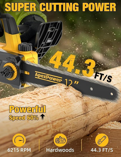 12 Inch Brushless Electric Chainsaw Cordless, for Dewalt Battery 20V, Compact Chainsaw with 44.3 FT/S Powerful Cutting, Auto Oiler Low Kickback Battery Powered Chain Saw for Tree Trimming Wood Cutting