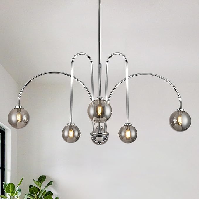 Modern Sputnik Globe Chandelier, 6-Light Chrome Linear Chandeliers