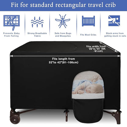 Dofilachy Blackout Cover for Pack N Play - Crib Blackout Cover Tent - Canopy Cover - Breathable Travel Crib Tent - Portable Stretchy Blackout Tent (Black)