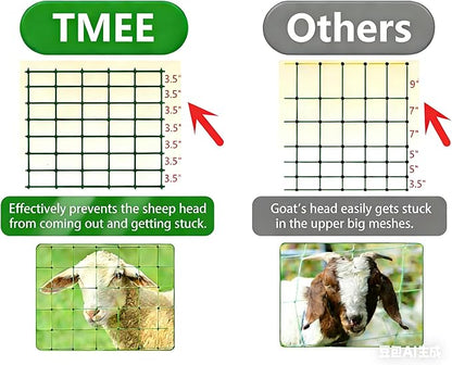 TMEE Electric Fence Netting Livestock Fencing for Goat with 14 Posts Double Spiked, Portable Mesh for Sheep, Deer, Hogs, Dogs in Backyards, Farms and Ranches, 49.6" H x 164' L, Green