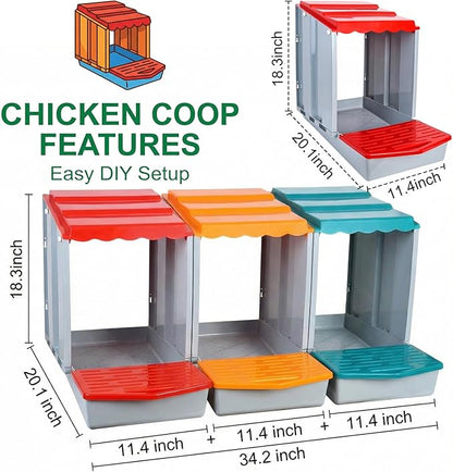Chicken Nesting Boxes for Chickens, 3-Hole Modular & Detachable Roll-Away Egg Tray, Connectable up to 3 Units, Chicken Coop Accessory for Backyard & Farms