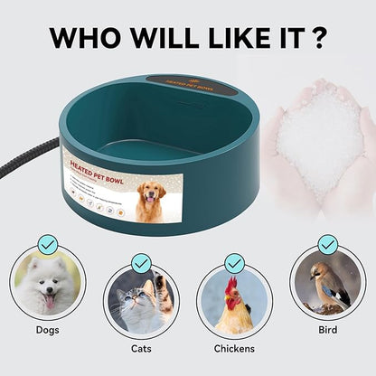 2.2L Heated Dog Bowl, Provides No Freeze Water, Pet Water Heater for Dogs/Cats/Chickens/Birds/Livestock, Green