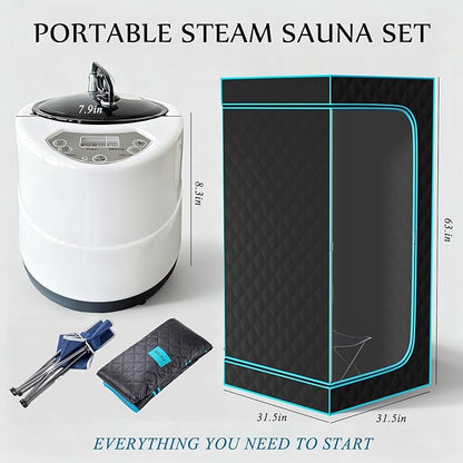 Sauna,Portable Steam Sauna,Fold-able Wet Sauna Tent Set with 2.5L 1500W Steamer,Full Size Home Sauna,with Folding Chair,Remote Control,Blue Sauna for Gym,Pilates,Garage,Hot Tub