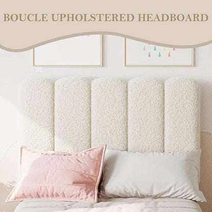 IDEALHOUSE Twin Bed Frame with Storage Drawer and Headboard, Boucle Upholstered Twin Platform Bed Frame for Girls, Strong Wooden Slats Support, Noise-Free, Easy Assembly (Boucle Beige)