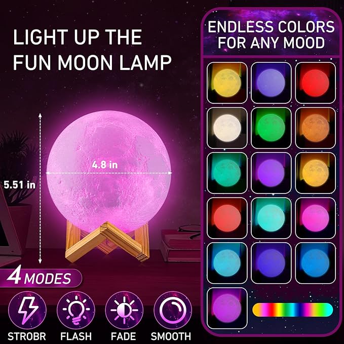 LOGROTATE Moon Lamp, 16 Colors LED Night Light