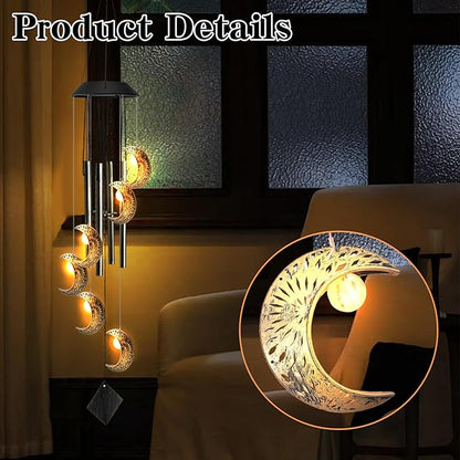 Solar Wind Chimes for Outside, Waterproof Hanging Moon Wind Chimes for Outside，