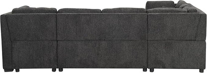 Ball & Cast 108.6" Sleeper Sectional Pull Out Sofa with 2 USB Ports,Two Power Sockets,Versatile U-Shape Couch w/ 3 Back Pillows and Storage Chaise,for Living Room,Office,Apartment,Black