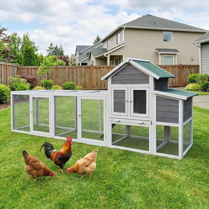 122" Large Wooden Chicken Coop with Run - Outdoor Hen House for 4-6 Chickens, Poultry Habitat Supplies with Chicken Nesting Box, Covered Chicken Enclosure & Big Chicken Coop Kits