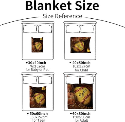 Custom Baby Softball Blanket with Name Number: Personalized Fluffy and Warm Gift for Baby Toddler Kids and Adults Birthday Skin-Friendly Flannel Fabric(30"x40")