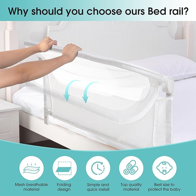 Baby Bed Rail Guard for Toddlers -46" Toddler Bed Rails for Twin, Full, Queen, King Bunk Size Bed Swing Down Bedrail Extral Tall Child Safety Side Railing Guards for Kids
