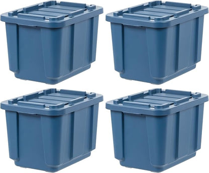 IRIS USA 4-Pack 12 Gallon Storage Bins with Lids |Made in USA| Heavy Duty Eco-Friendly Plastic Tote Containers for Truckbed Tool Box Organization, Large - Navy