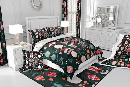 Feelyou Christmas Kids Comforter Set King Size Xmas Tree Ball Bedding Set Penguin Duvet Quilt for Kids Boys Girls Bedroom Gingerbread Houses Decor Microfiber Ultra Soft Breathable