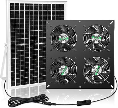 25W Solar 4 Fan Kit for Outdoor Greenhouse, Solar Powered Vent Exhaust Ventilation Fan for Chicken Coop, Shed Air Circulation, 14.7 Ft Long Cord with IP65 Weatherproof Rate