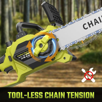 SEYVUM Brushless 12 Inch Chainsaw Cordless, 20V Battery Chainsaw with 2 x 4.0Ah Batteries, 2 x Chains, Electric Chainsaws with Tool-free Chain Tension, Auto Oiling for Wood Cutting Trimming Branch