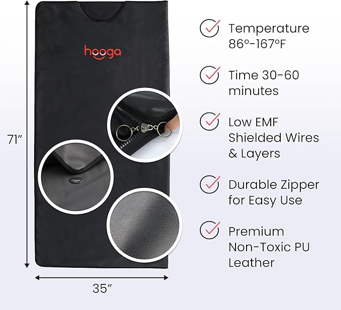 Hooga Portable Far Infrared Sauna Blanket for Home Detox, 71 Inches x 71 Inches