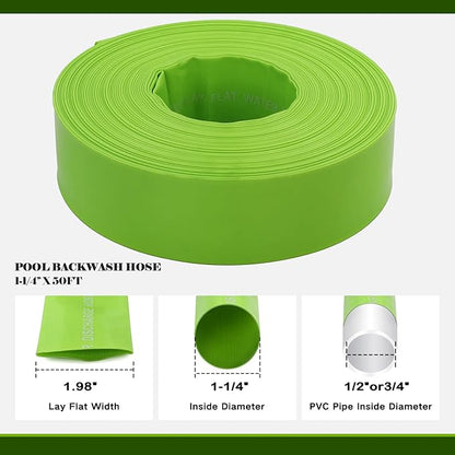 Eastrans 1-1/4'' x 50 FT Pool Backwash Hose with 2 Hose Clamps,Extra Heavy Duty Discharge Hose,Drain Hose for Swimming Pool,Super wear-resistant,weather blast,green