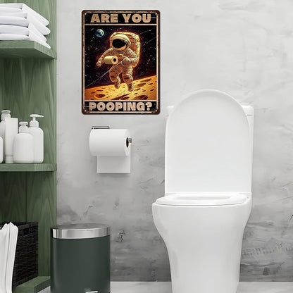 Vintage Astronaut Tin Sign Are You Pooping Retro Wall Decor Nostalgic Art Funny Metal Poster Indoor Store Cafe Toilet Kitchen Bar Office Man cave Pubs Bathroom Restroom 12 * 16inch