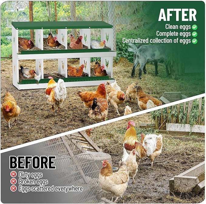 Chicken Nest Box, 8-Compartment Egg-Laying Box, Metal Hen House, Convenient for Collecting Eggs - Ventilated Poultry House Equipment - Suitable for Hens, Ducks Green, Without Stand