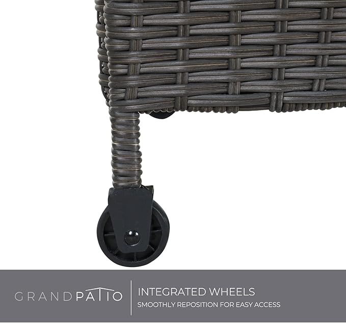 Grand patio 170 Gallon Storage Box, Dark Brown PE Wicker, Minimalist Style, Water Resistant, Flip Top, Smooth Wheels, for Patio Furniture Cushions, Garden Tools, Pool Accessories