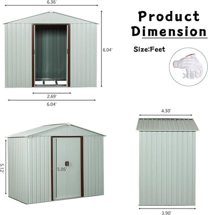 6 x 5 FT Outdoor Storage Shed, Metal Garden Shed with Floor Frame, Tool Shed Outdoor Storage with Lockable Sliding Doors & Air Vents, Storage House Waterproof for Backyard, Lawn, White