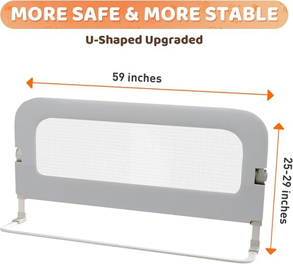 omzer Large Bed Guard Rail for Toddlers - 59inch Foldable & Adjustable Heights Baby Bed Safety Railing - Toddler Long Bed Rails Guard for Twin, Bunk, Queen & King, Full Size Bed Grey