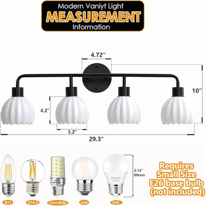 Black 4-Light Vanlity Light Over Mirror, Wall Sconces, Modern Bathroom Light